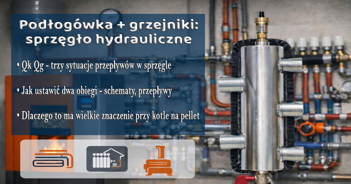 Dwa obiegi grzewcze: podłogówka i grzejniki – sprzęgło hydrauliczne i kocioł na pellet
